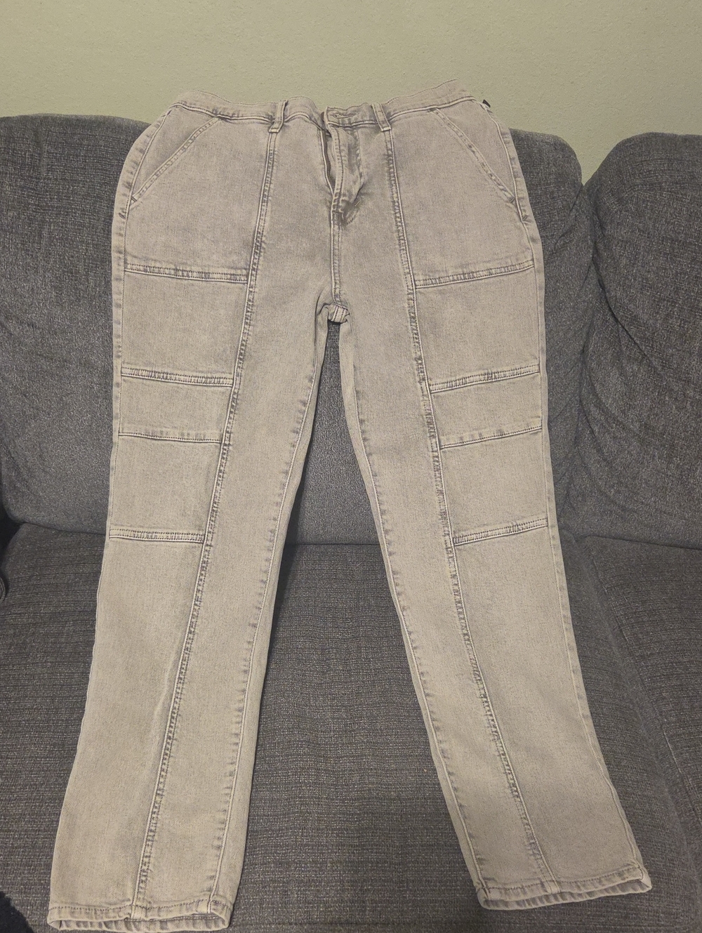 a.n.a Light Gray Straight Leg Jeans with Panel Seams